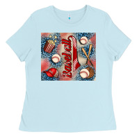Baby Blue baseball Ladies Tee - AdoDesignShop