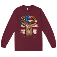 Burgundy deer american flag Long Sleeve Tee - JahusDesignShop