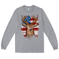 Heather Grey deer american flag Long Sleeve Tee - JahusDesignShop