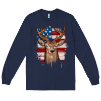Navy deer american flag Long Sleeve Tee - JahusDesignShop