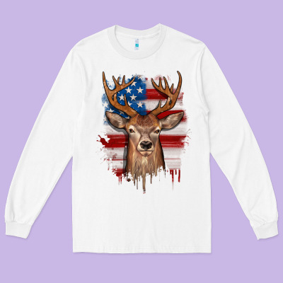Deer American Flag Long Sleeve Tee Designed By Jahusdesignshop