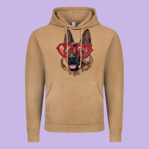 German Shepherd With Love Glasses Vintage Hoodie Designed By Ranaportraitstore