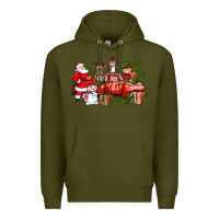Army Green Santa Snowman Reindeer Penguin Elf Christmas Truck Premium Hoodie - BundleAndBundleShop