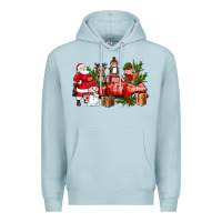 Blue Mist Santa Snowman Reindeer Penguin Elf Christmas Truck Premium Hoodie - BundleAndBundleShop