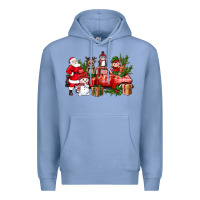 Colony Blue Santa Snowman Reindeer Penguin Elf Christmas Truck Premium Hoodie - BundleAndBundleShop