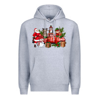 Heather Grey Santa Snowman Reindeer Penguin Elf Christmas Truck Premium Hoodie - BundleAndBundleShop