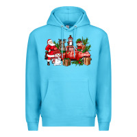 Ocean Blue Santa Snowman Reindeer Penguin Elf Christmas Truck Premium Hoodie - BundleAndBundleShop