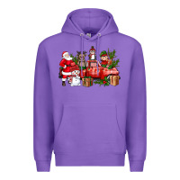 Purple Santa Snowman Reindeer Penguin Elf Christmas Truck Premium Hoodie - BundleAndBundleShop
