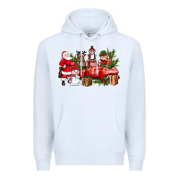 White Santa Snowman Reindeer Penguin Elf Christmas Truck Premium Hoodie - BundleAndBundleShop