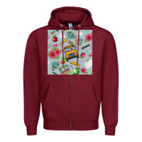 Burgundy school bus back to school seamless pattern Zipper Hoodie - BundleAndBundleShop