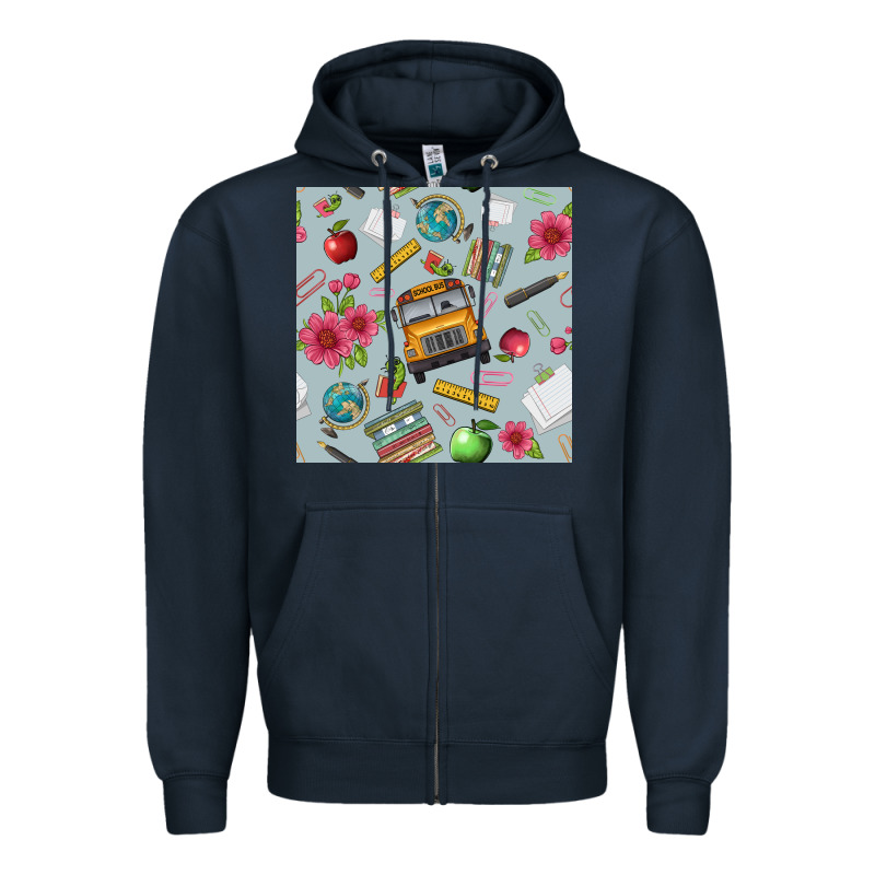 School Bus Back To School Seamless Pattern Zipper Hoodie by BundleAndBundleShop | Teevron