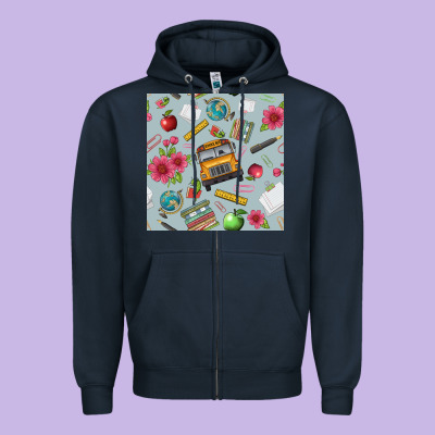 School Bus Back To School Seamless Pattern Zipper Hoodie Designed By Bundleandbundleshop