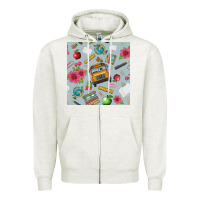 Oatmeal Heather school bus back to school seamless pattern Zipper Hoodie - BundleAndBundleShop