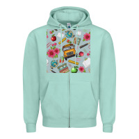 Seafoam school bus back to school seamless pattern Zipper Hoodie - BundleAndBundleShop