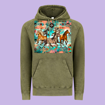 Western Running Horses Vintage Hoodie Designed By Zillion Design Studio