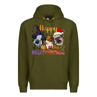 Army Green Happy Hallothanksmas Cows Premium Hoodie - BundleAndBundleShop
