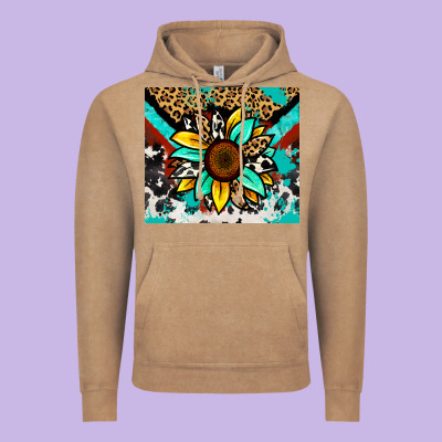 Turquoise Gemstone Sunflower Vintage Hoodie Designed By Zillion Design Studio