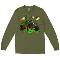 Army Green monster truck with shamrocks Long Sleeve Tee - AdoDesignShop