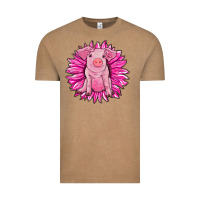 Vintage Coffee pink sunflower pig Vintage Tee - RanaPortraitStore