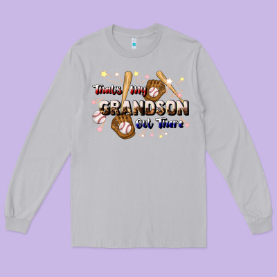 That's My Grandson Out There Baseball Long Sleeve Tee Designed By Jahusdesignshop