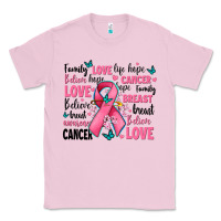 Bubblegum Pink breast cancer ribbons with cancer words Classic Tee - AdoDesignShop