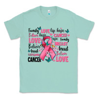 Seafoam breast cancer ribbons with cancer words Classic Tee - AdoDesignShop