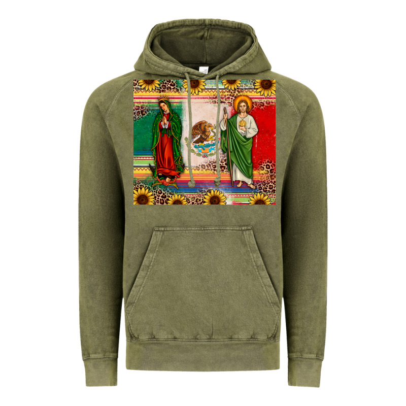 Mexico Flag Our Lady Of Guadalupe San Judas Sunflower Vintage Hoodie by JahusDesignShop | Teevron
