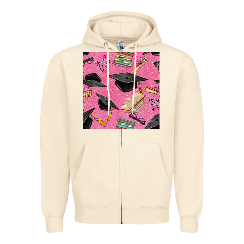 Pink Glitter Graduation Seamless Pattern Zipper Hoodie by BundleAndBundleShop | Teevron