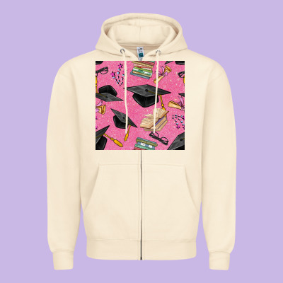 Pink Glitter Graduation Seamless Pattern Zipper Hoodie Designed By Bundleandbundleshop