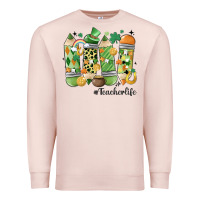 Pale Pink retro patricks day teacher life Premium Sweatshirt - MaliasSmallBusiness
