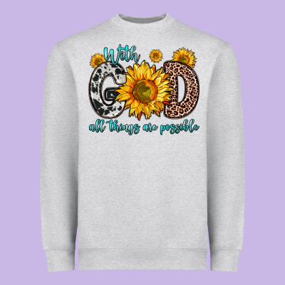 With God All Things Are Possible Sunflower Heavyweight Sweatshirt Designed By Zillion Design Studio