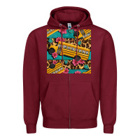 Burgundy school bus and leopar seamless pattern Zipper Hoodie - BundleAndBundleShop