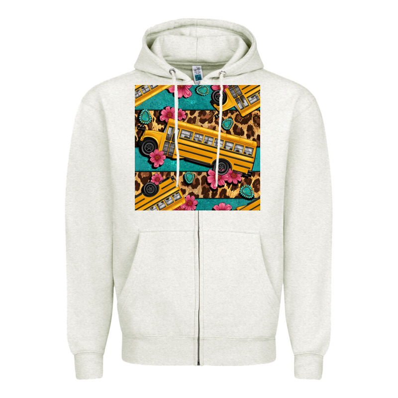 School Bus And Leopar Seamless Pattern Zipper Hoodie by BundleAndBundleShop | Teevron