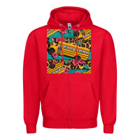 Red school bus and leopar seamless pattern Zipper Hoodie - BundleAndBundleShop