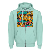 Seafoam school bus and leopar seamless pattern Zipper Hoodie - BundleAndBundleShop