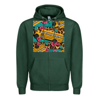 Sports Green school bus and leopar seamless pattern Zipper Hoodie - BundleAndBundleShop