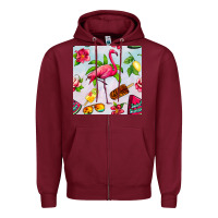 Burgundy sweet summer flamingo seamless pattern Zipper Hoodie - BundleAndBundleShop