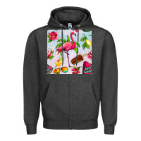Charcoal Heather sweet summer flamingo seamless pattern Zipper Hoodie - BundleAndBundleShop