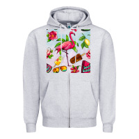 Heather Grey sweet summer flamingo seamless pattern Zipper Hoodie - BundleAndBundleShop