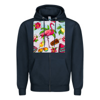 Navy sweet summer flamingo seamless pattern Zipper Hoodie - BundleAndBundleShop