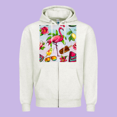 Sweet Summer Flamingo Seamless Pattern Zipper Hoodie Designed By Bundleandbundleshop