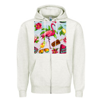 Oatmeal Heather sweet summer flamingo seamless pattern Zipper Hoodie - BundleAndBundleShop