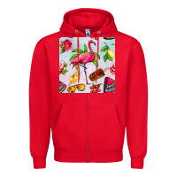 Red sweet summer flamingo seamless pattern Zipper Hoodie - BundleAndBundleShop