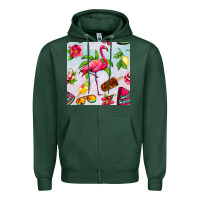 Sports Green sweet summer flamingo seamless pattern Zipper Hoodie - BundleAndBundleShop