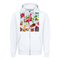 White sweet summer flamingo seamless pattern Zipper Hoodie - BundleAndBundleShop