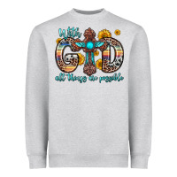 Heather Grey with god all things are possible cross Heavyweight Sweatshirt - Zillion Design Studio