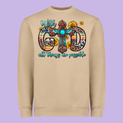 With God All Things Are Possible Cross Heavyweight Sweatshirt Designed By Zillion Design Studio