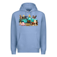 Colony Blue Farm Animals Truck Premium Hoodie - BundleAndBundleShop