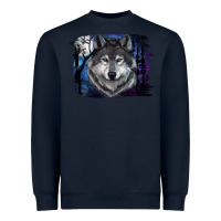 Navy wolf and full moon Heavyweight Sweatshirt - RanaPortraitStore