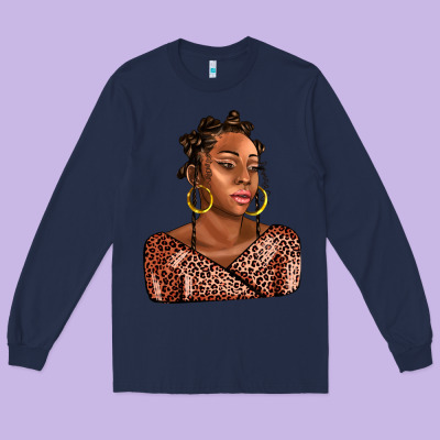 Afro Woman Long Sleeve Tee Designed By Adodesignshop
